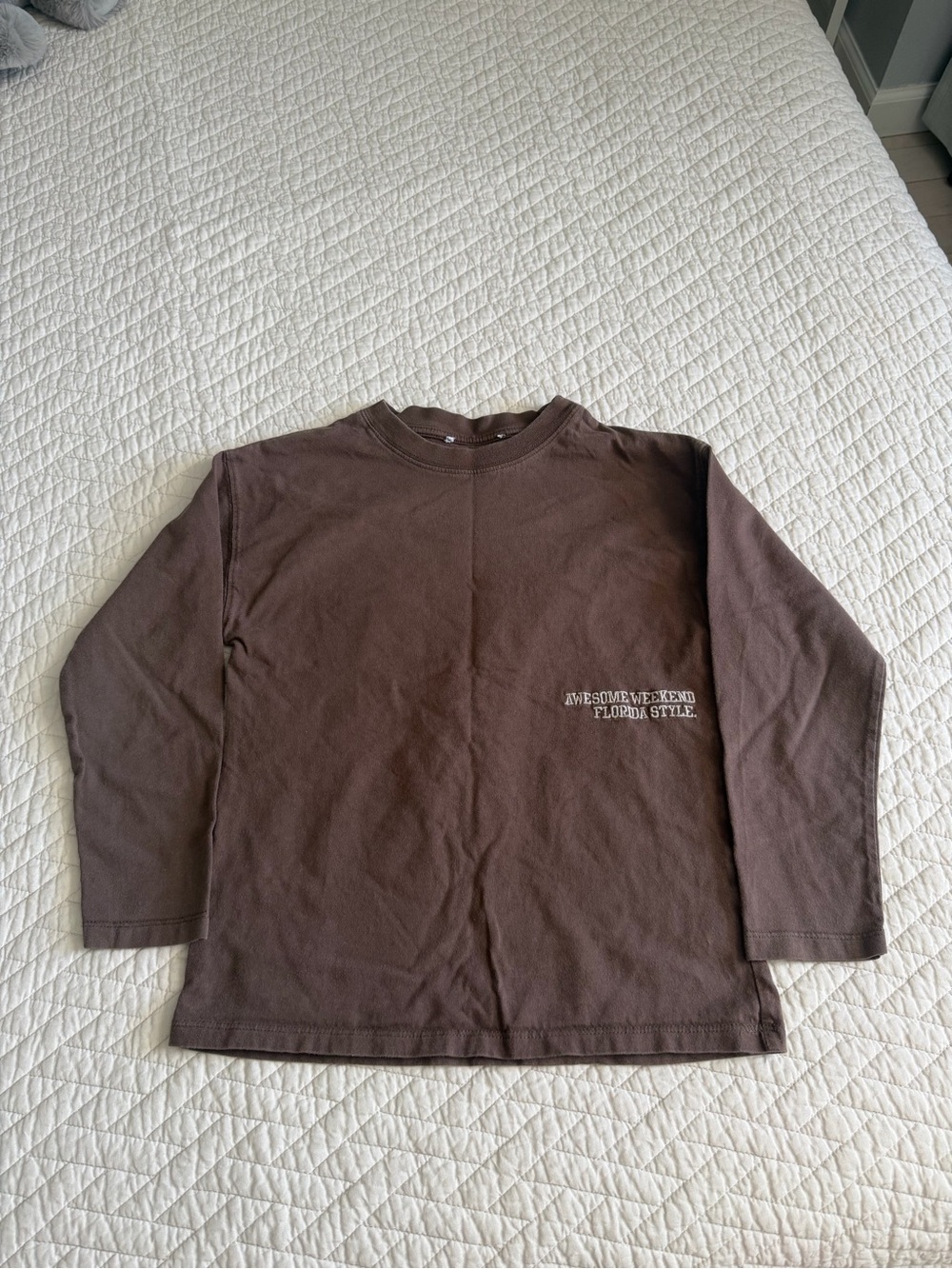 Zara Brown Long Sleeve Tee with Small White Chest Print